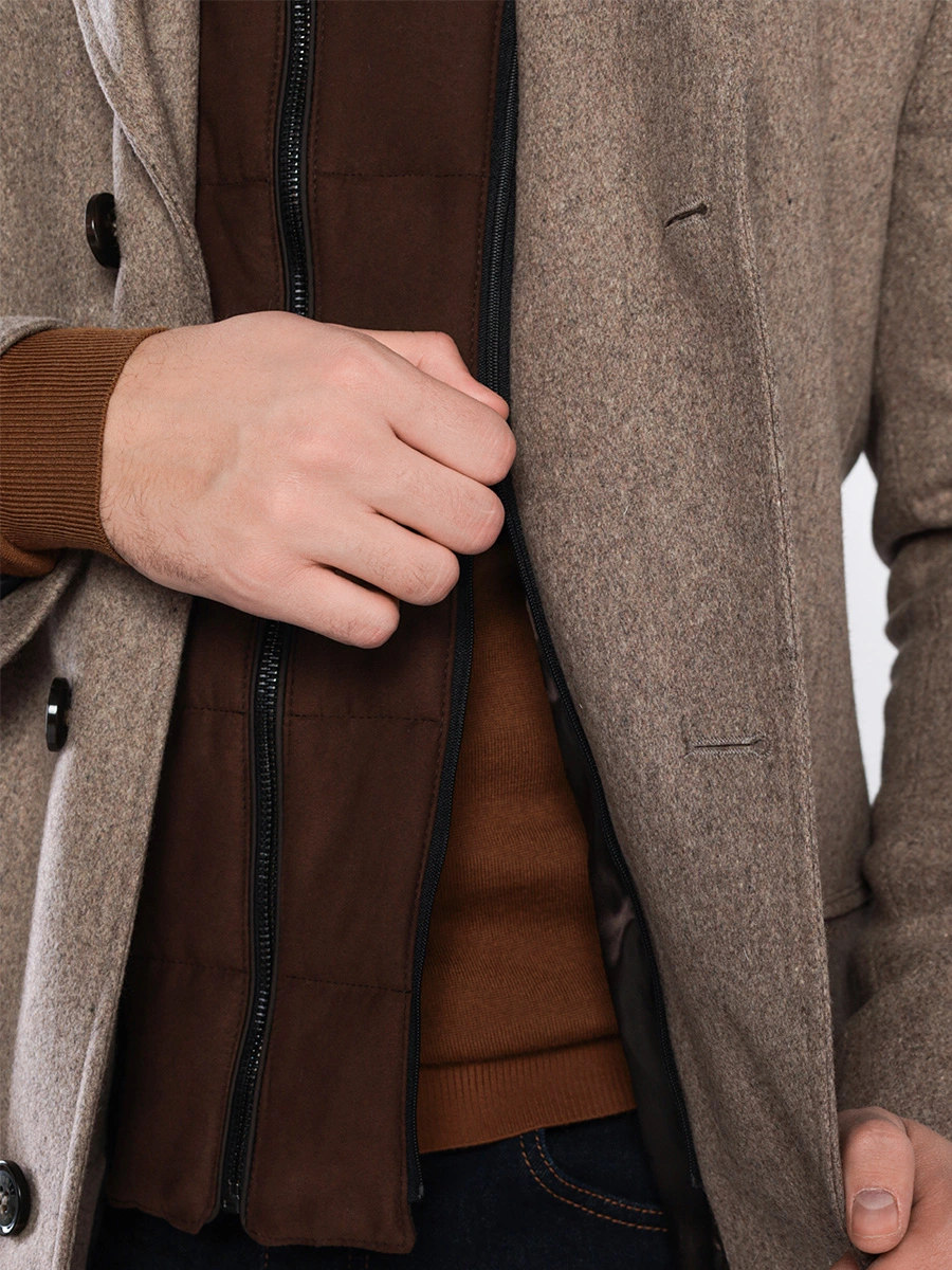 Пальто одноборотное из шерсти с манишкой